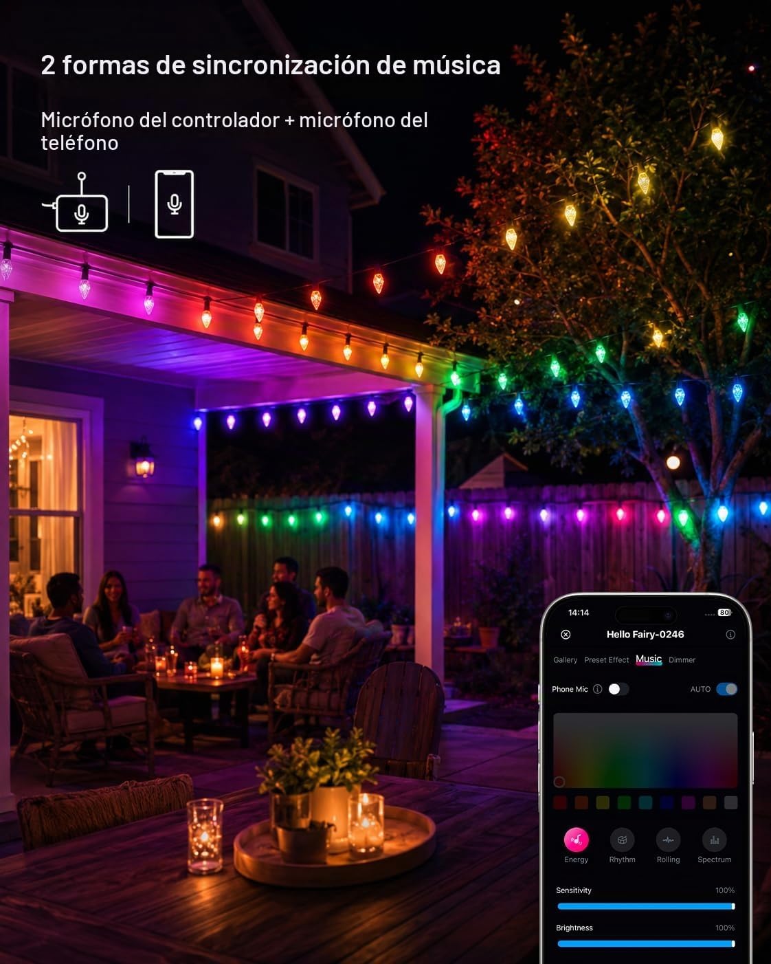 118FT 150LED Smart C9 luces de Navidad al aire libre, luz de cadena...
