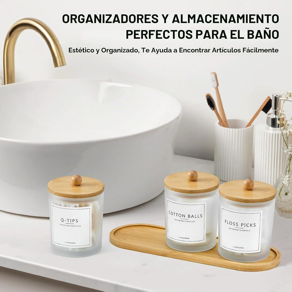 Paquete de 3 Soportes para Hisopos Qtip para Baño con Bandeja, Sopo...