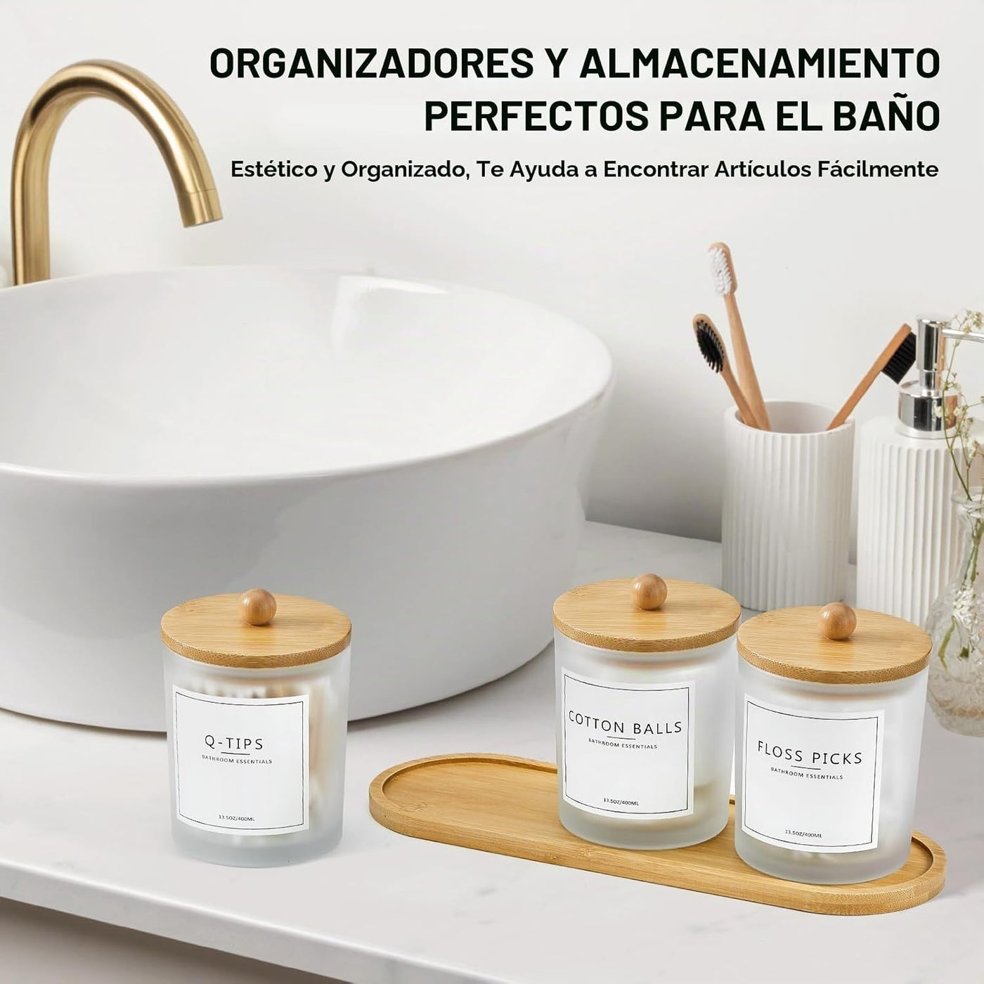Paquete de 3 Soportes para Hisopos Qtip para Baño con Bandeja, Sopo...