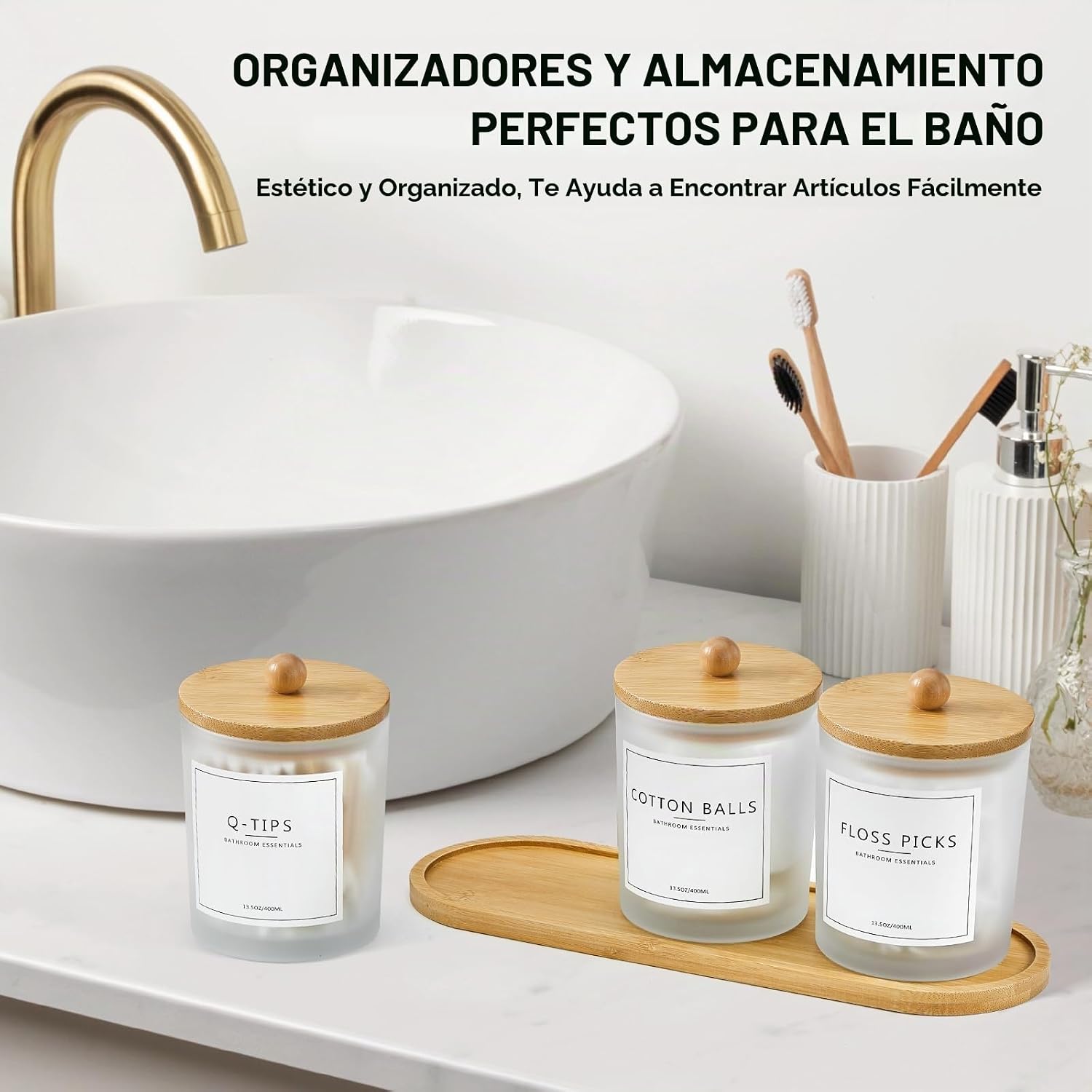 Paquete de 3 Soportes para Hisopos Qtip para Baño con Bandeja, Sopo...