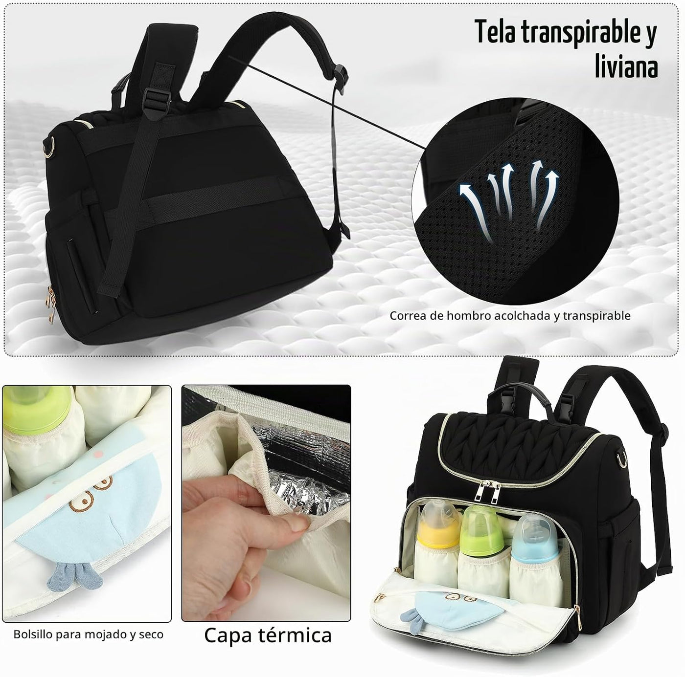 Bevkois Mochila pequeña para pañales acolchada, mini bolsa cruzada...