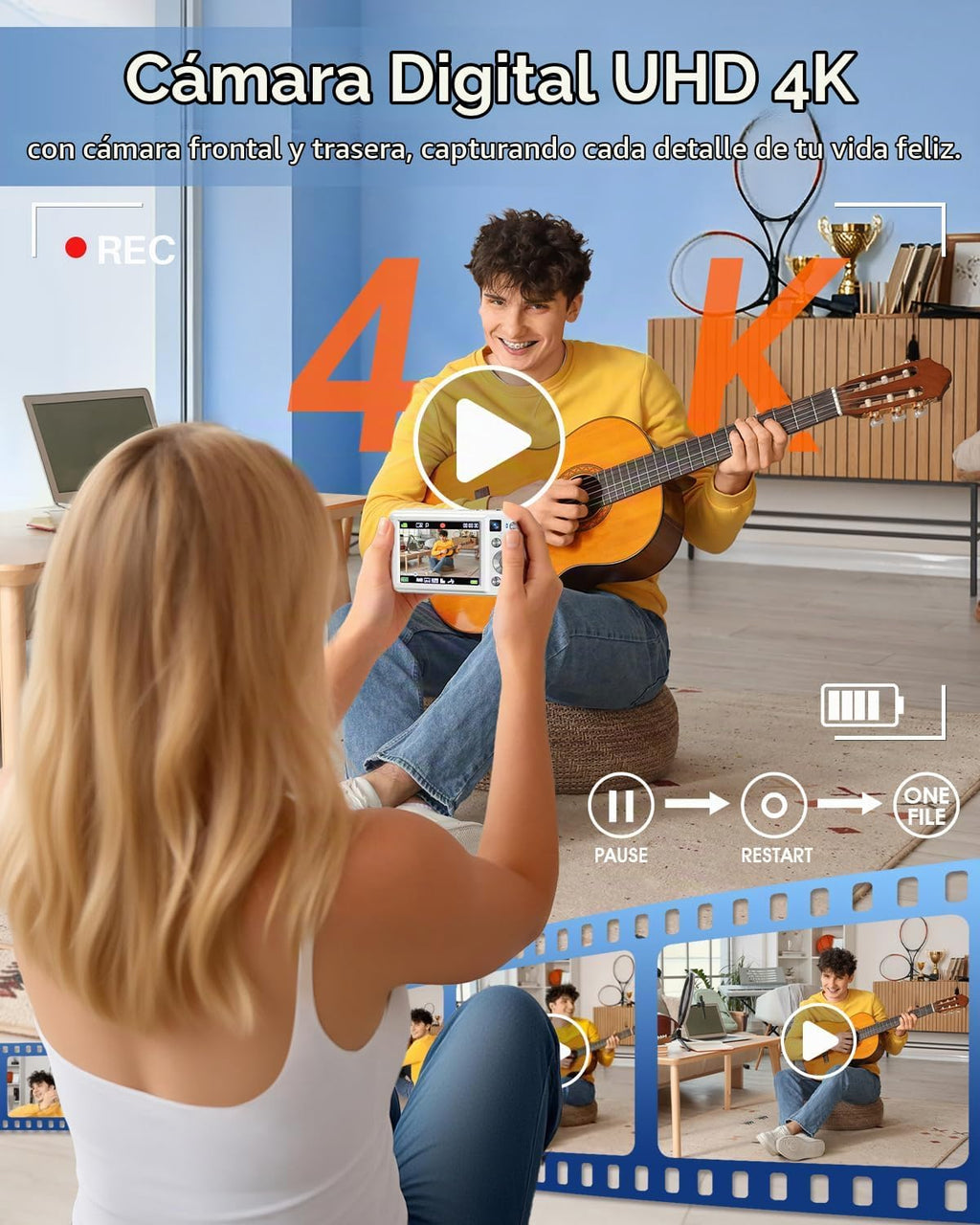 Cámara digital, cámara digital de enfoque automático 4K 64MP con cá...
