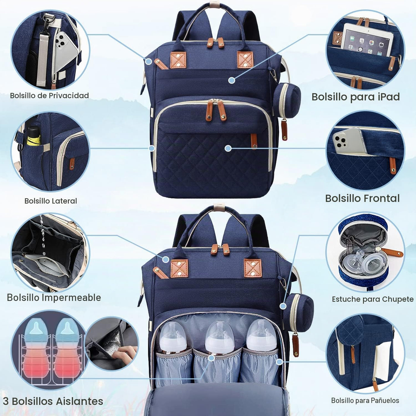 SHITIESHOU Bolsa de pañales mochila para bebé, bolsa de pañales par...
