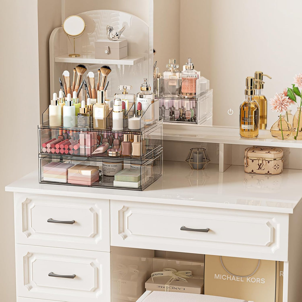 Organizador de maquillaje apilable transparente con cajón, cajones...