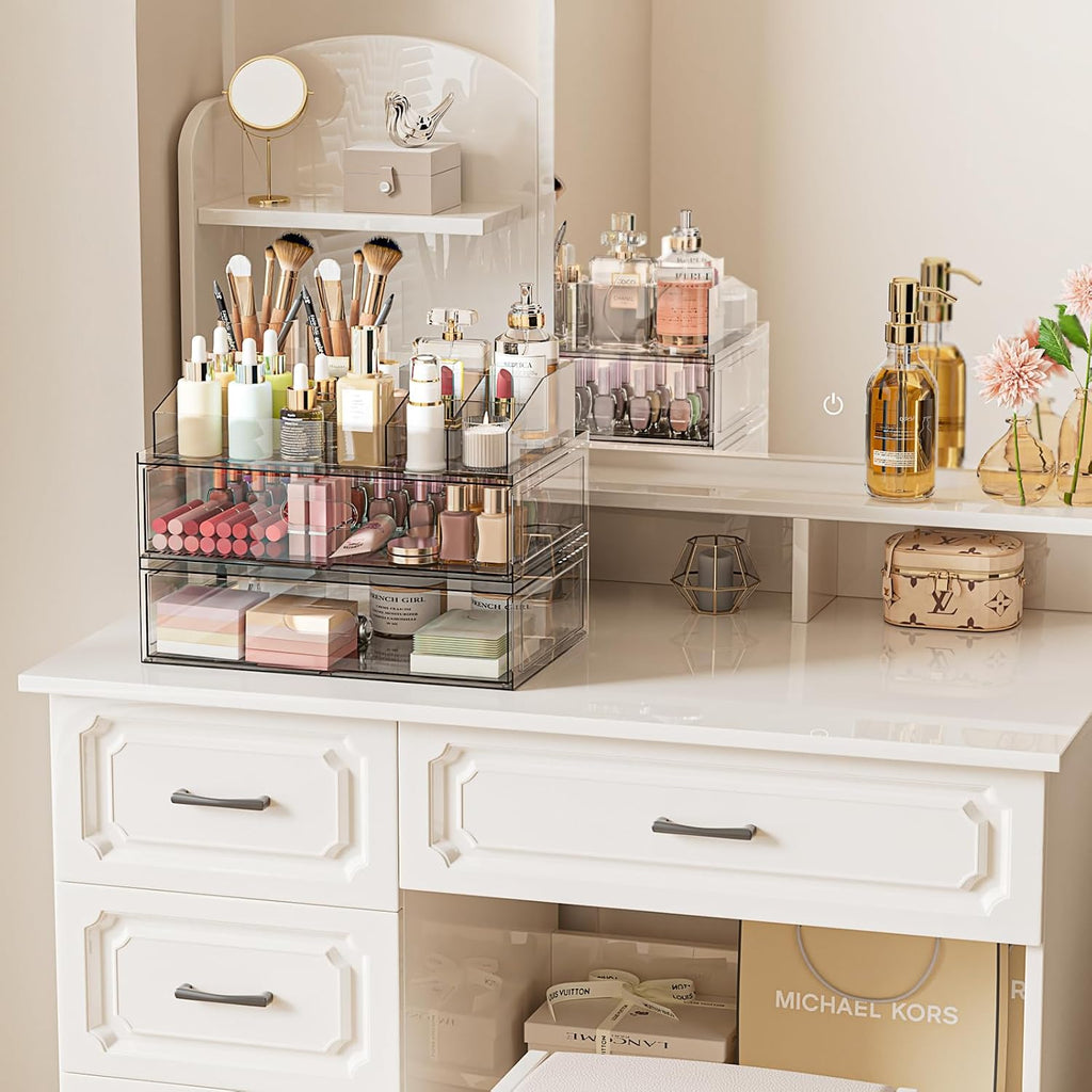 Organizador de maquillaje transparente apilable con cajón, cajones...