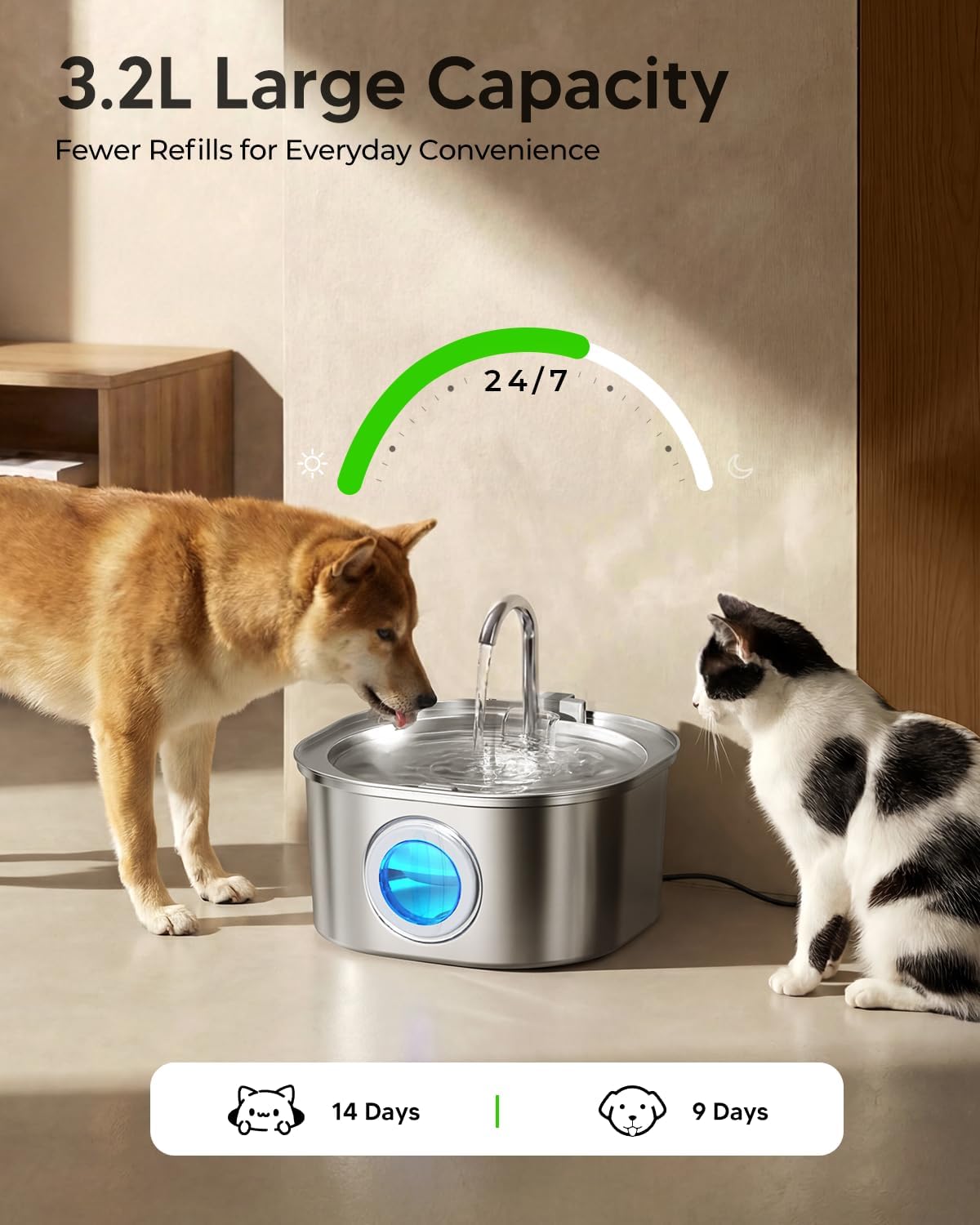 PEKTACO Fuente de Agua para Gatos de Acero Inoxidable, Dispensador...
