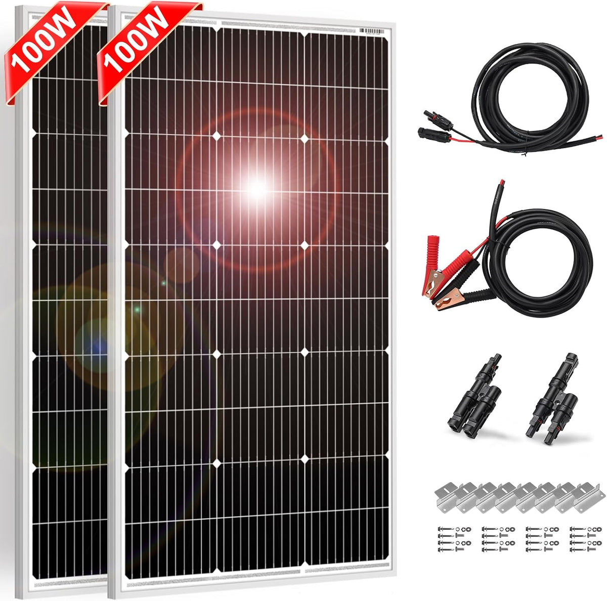 DOKIO - Kit de paneles solares de 200 W, 2 unidades de 100 W, sopor...