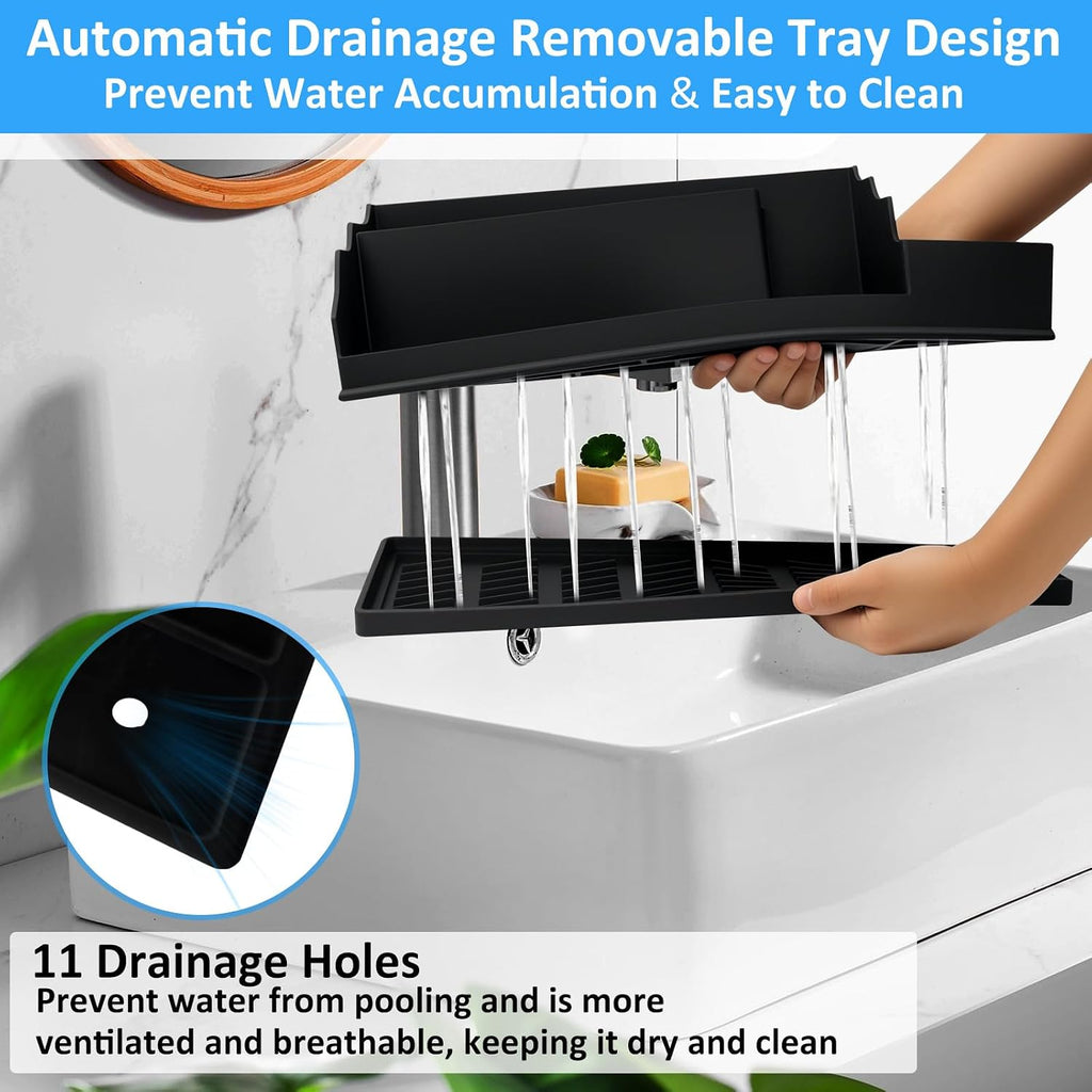 Organizador de mostrador de baño, soportes de silicona negra para c...