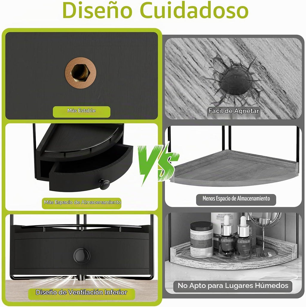 Naeqieo Organizador esquinero de 2 niveles con cajón, color negro |...