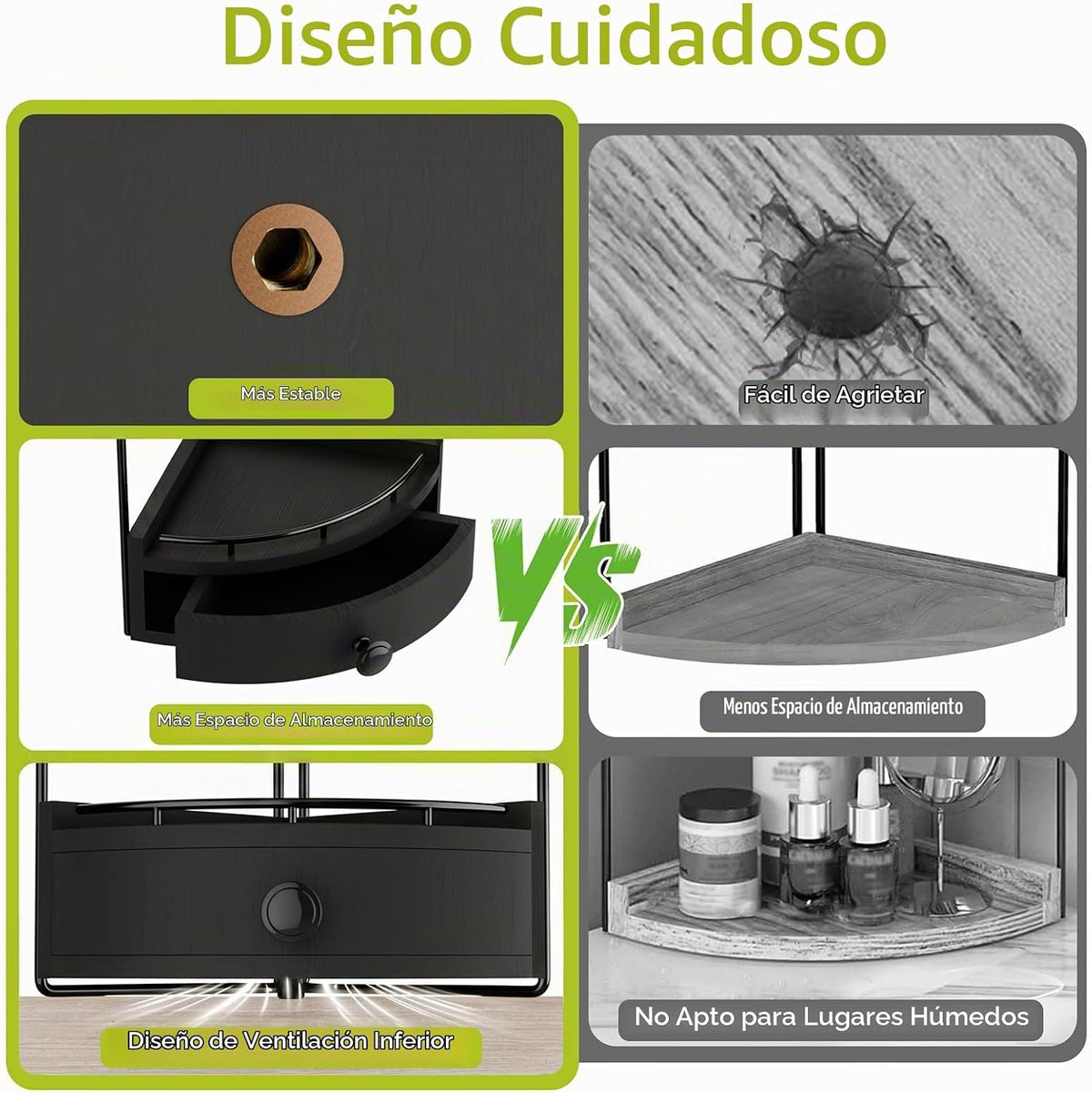 Naeqieo Organizador esquinero de 2 niveles con cajón, color negro |...