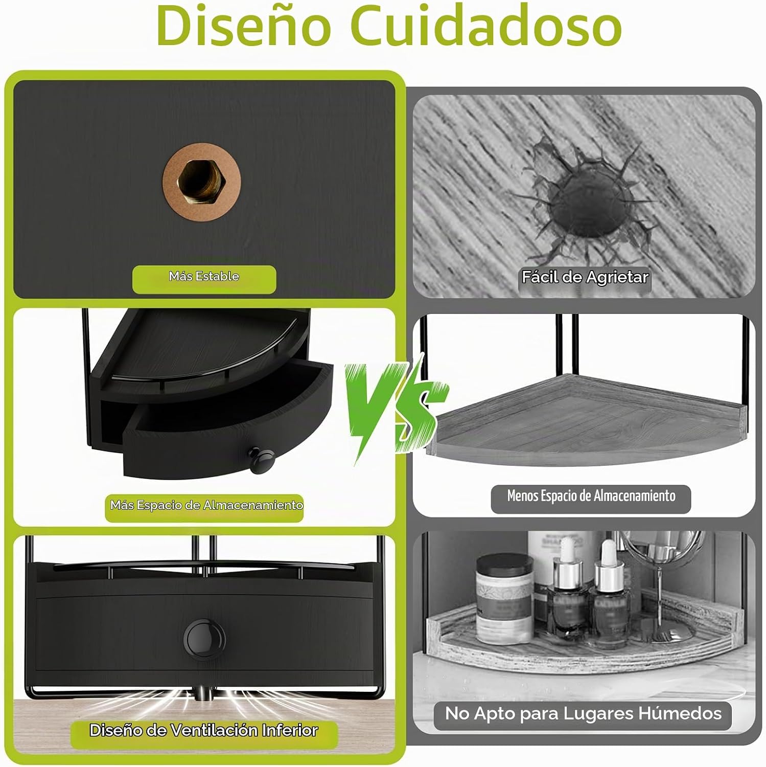 Naeqieo Organizador esquinero de 2 niveles con cajón, color negro |...