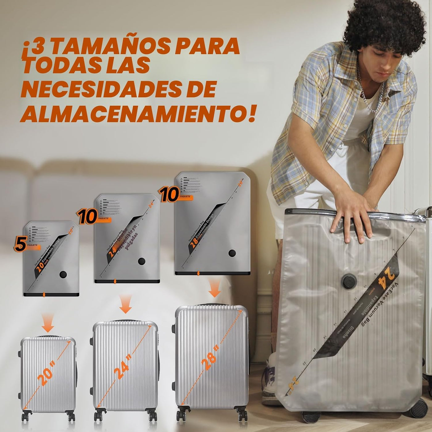 Juego de Bolsas de Almacenamiento de Viaje con Bomba Inalámbrica Re...
