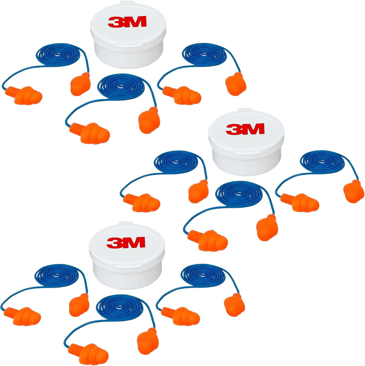 3M Tapones para los oídos reutilizables con cable, paquete de 3, cl...