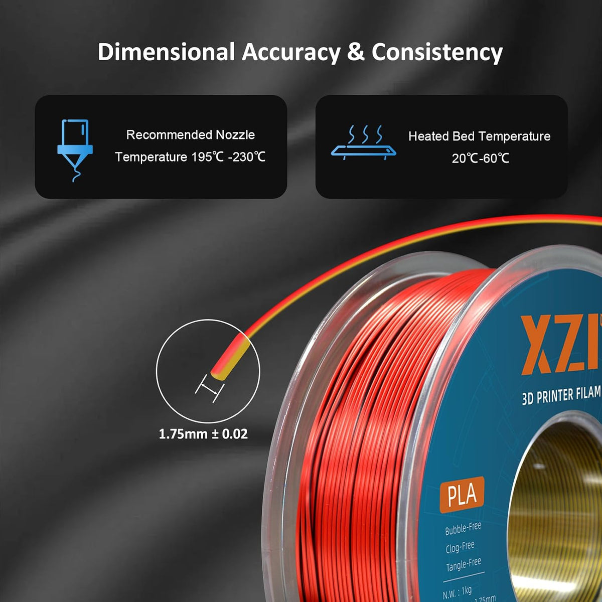 XZN Filamento PLA Seda Tricolor para Impresora 3D, Filamento PLA Se...