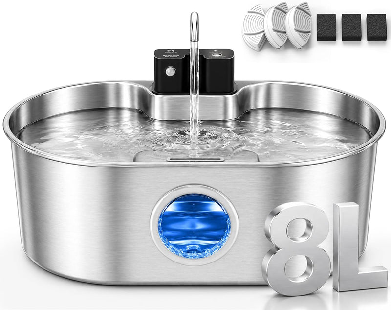 SohoTeco Fuente de agua inalámbrica para perros de acero inoxidable...