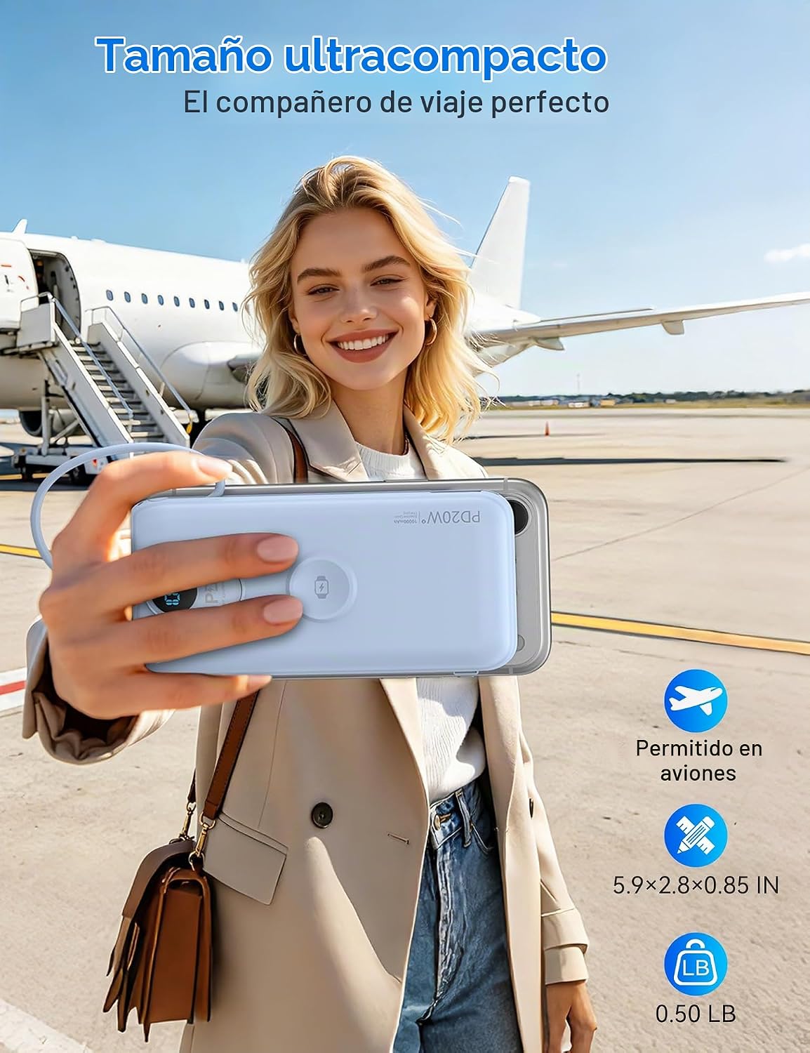 Cargador portátil Power Bank 10000mAh PD20W con cables incorporados...
