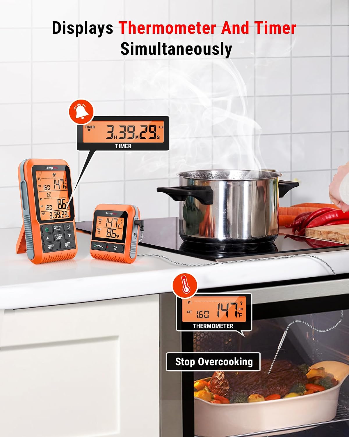 TempPro TempSync Termómetro inalámbrico para carne de 500 pies para...