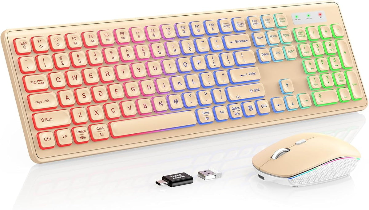 Combo de teclado y mouse inalámbricos con retroiluminación RGB, rec...