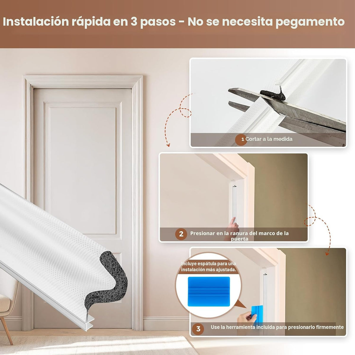 Sello de puerta burlete para puerta, tira de espuma de 60 pies para...