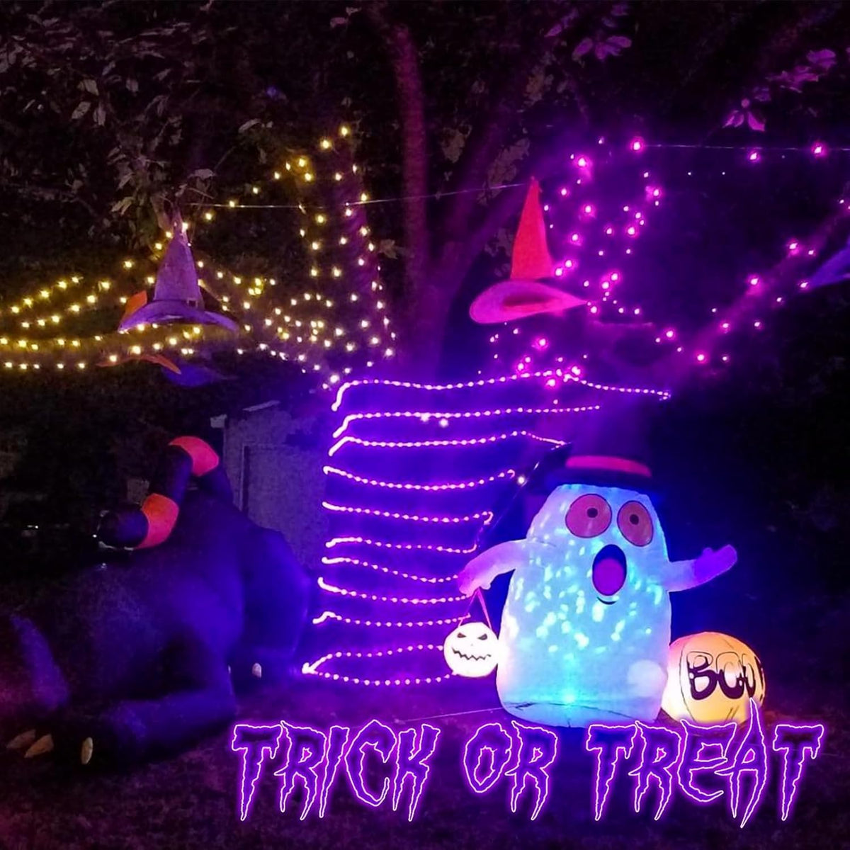 QITONG Luces solares de Halloween moradas, 66 pies, 200 luces LED s...