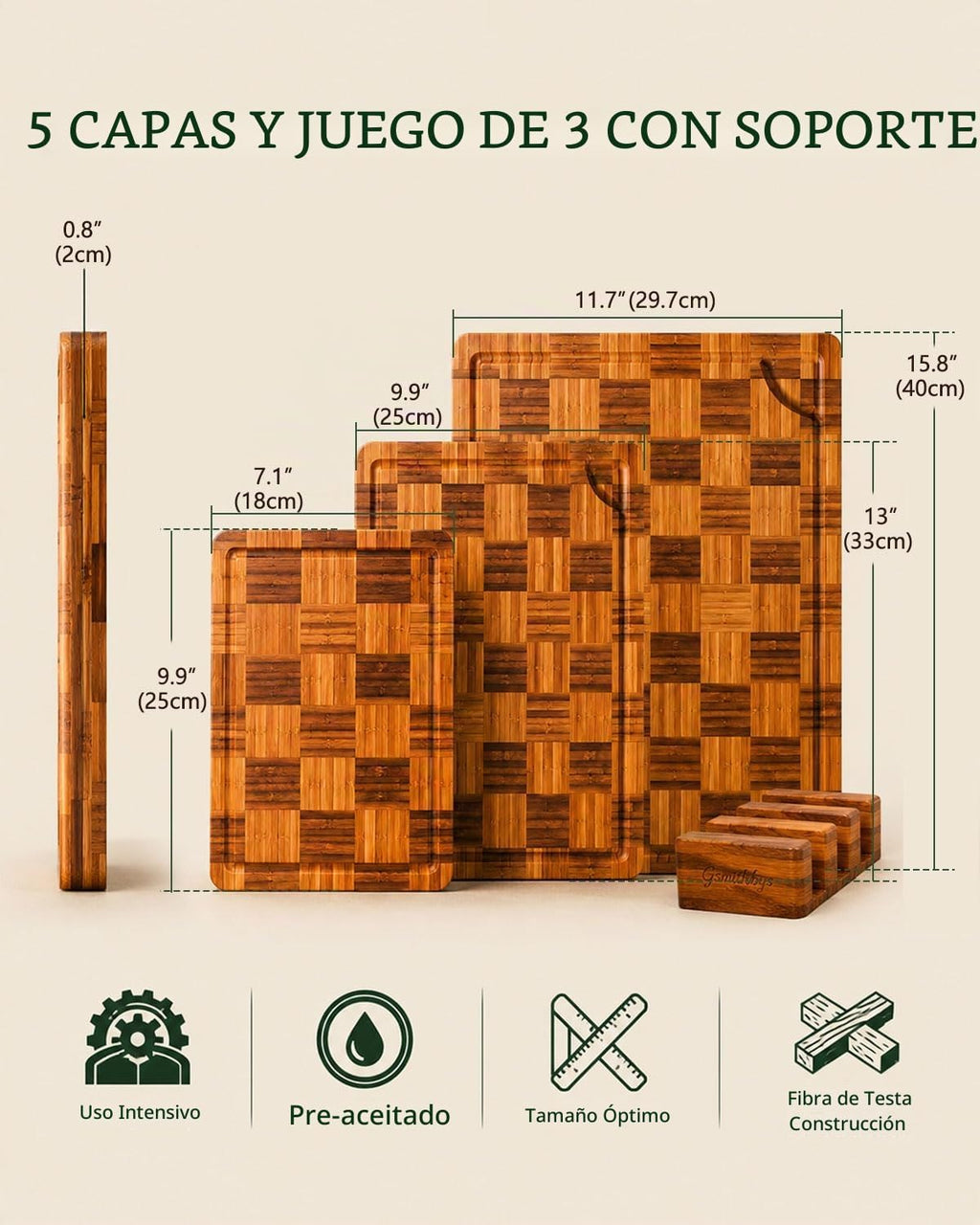 Juego de tablas de cortar a cuadros con soporte, juego de 3 tablas...