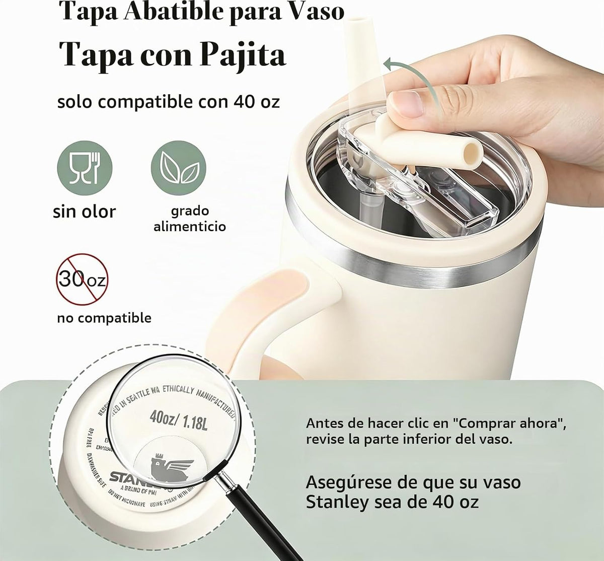 Stanley Tapa de repuesto de 40 onzas, tapa abatible con popote a pr...