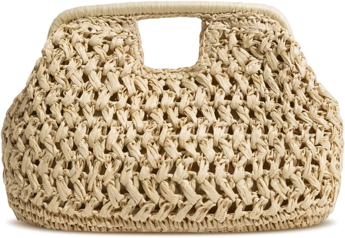 FUKEFUKEUS Bolso de mano de paja para mujer, bolsa de bola de masa...