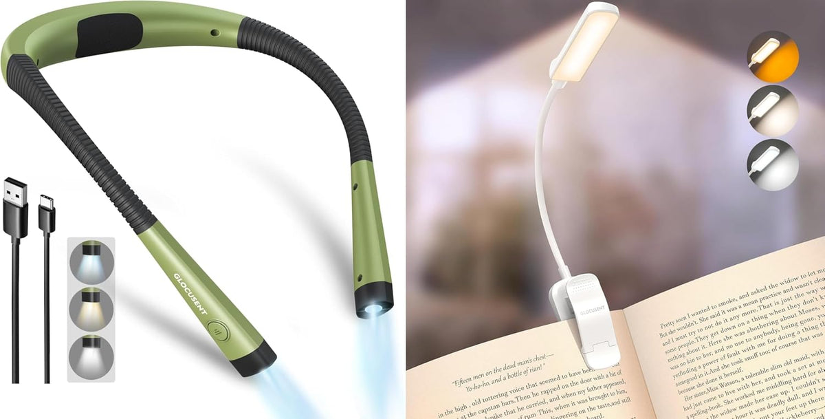 Glocusent Paquete de 2 luces para libros, luz de lectura flexible p...