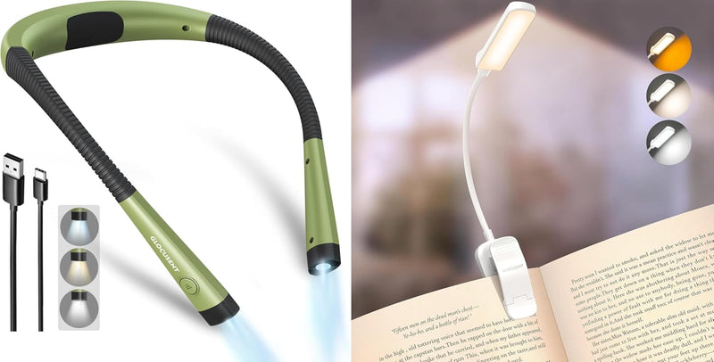Glocusent Paquete de 2 luces para libros, luz de lectura flexible p...