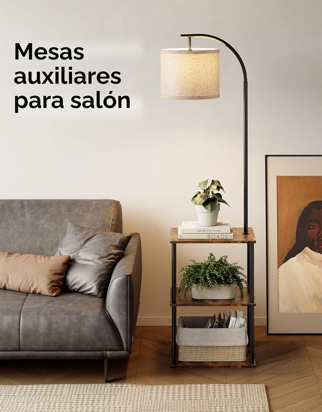 PARTPHONER Lámpara de pie con mesa, mesita de noche con lámpara, me...