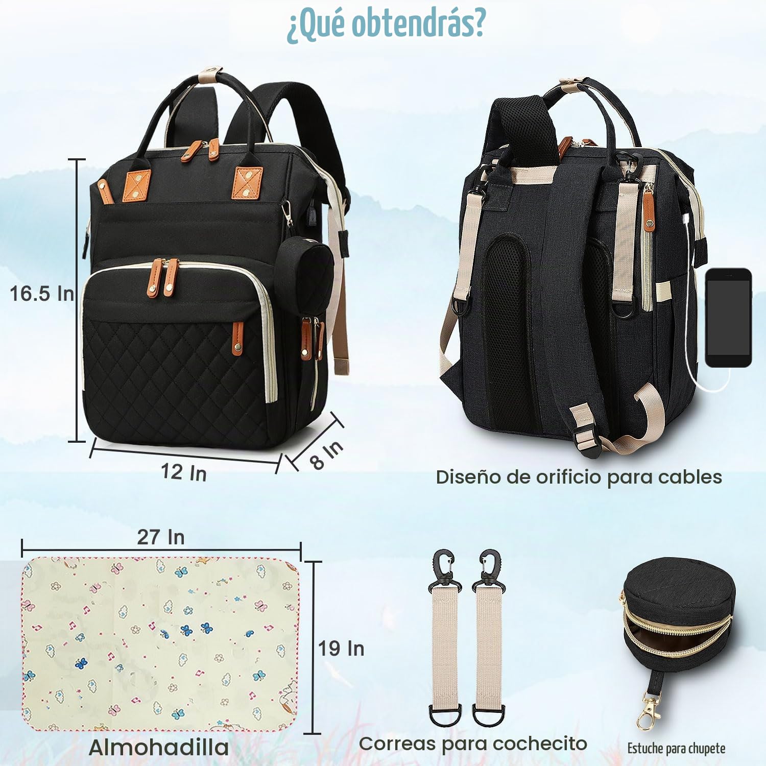 SHITIESHOU Bolsa de pañales mochila para bebé, bolsa de pañales par...
