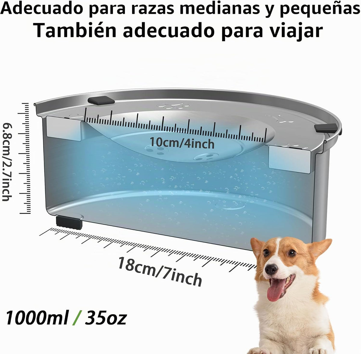 Cuenco de agua para perros de 1 litro\/0.26 galones, sin derrames,...