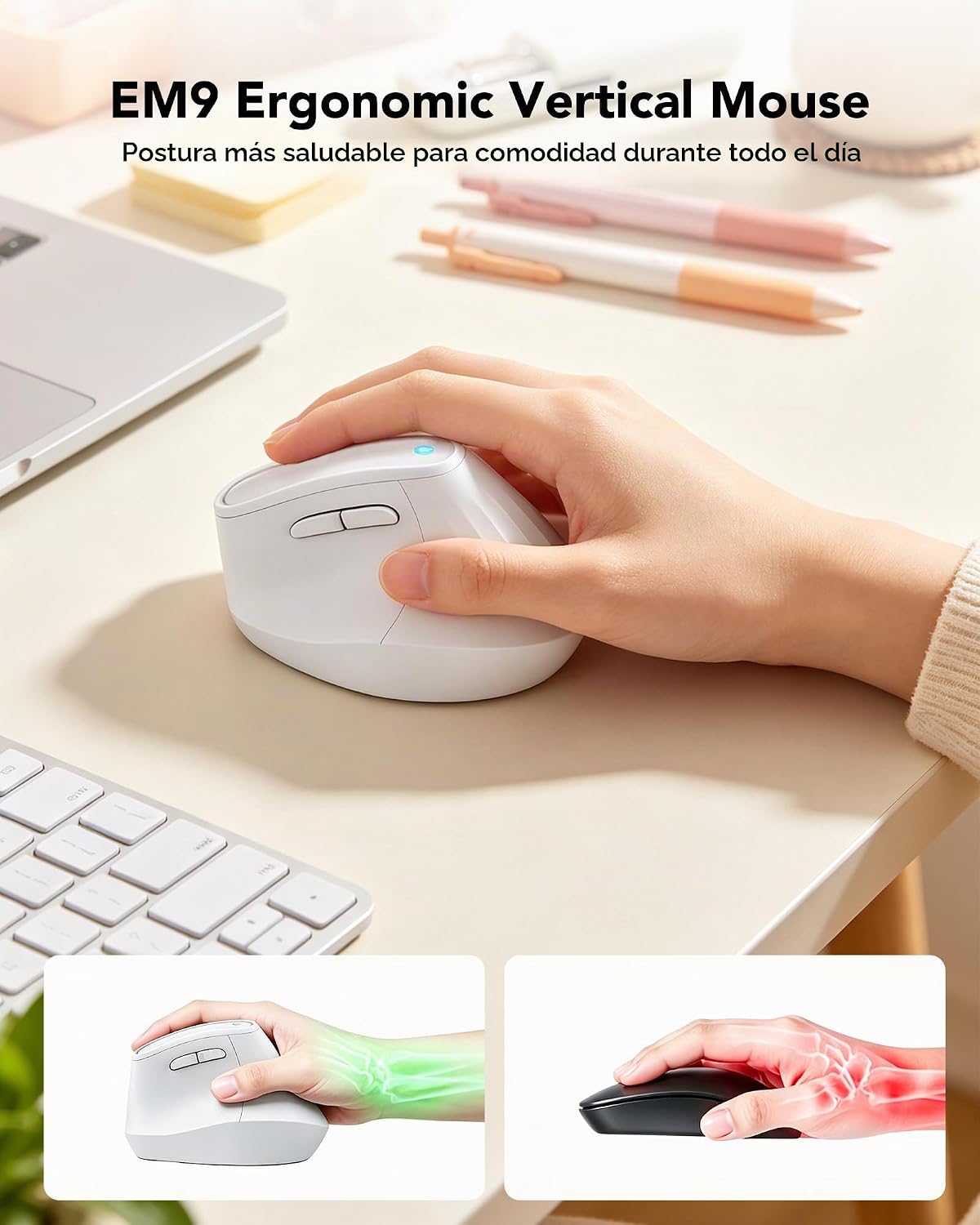 KYSONA Ratón de torre inalámbrico ergonómico de 57°, mouse Ergo sil...