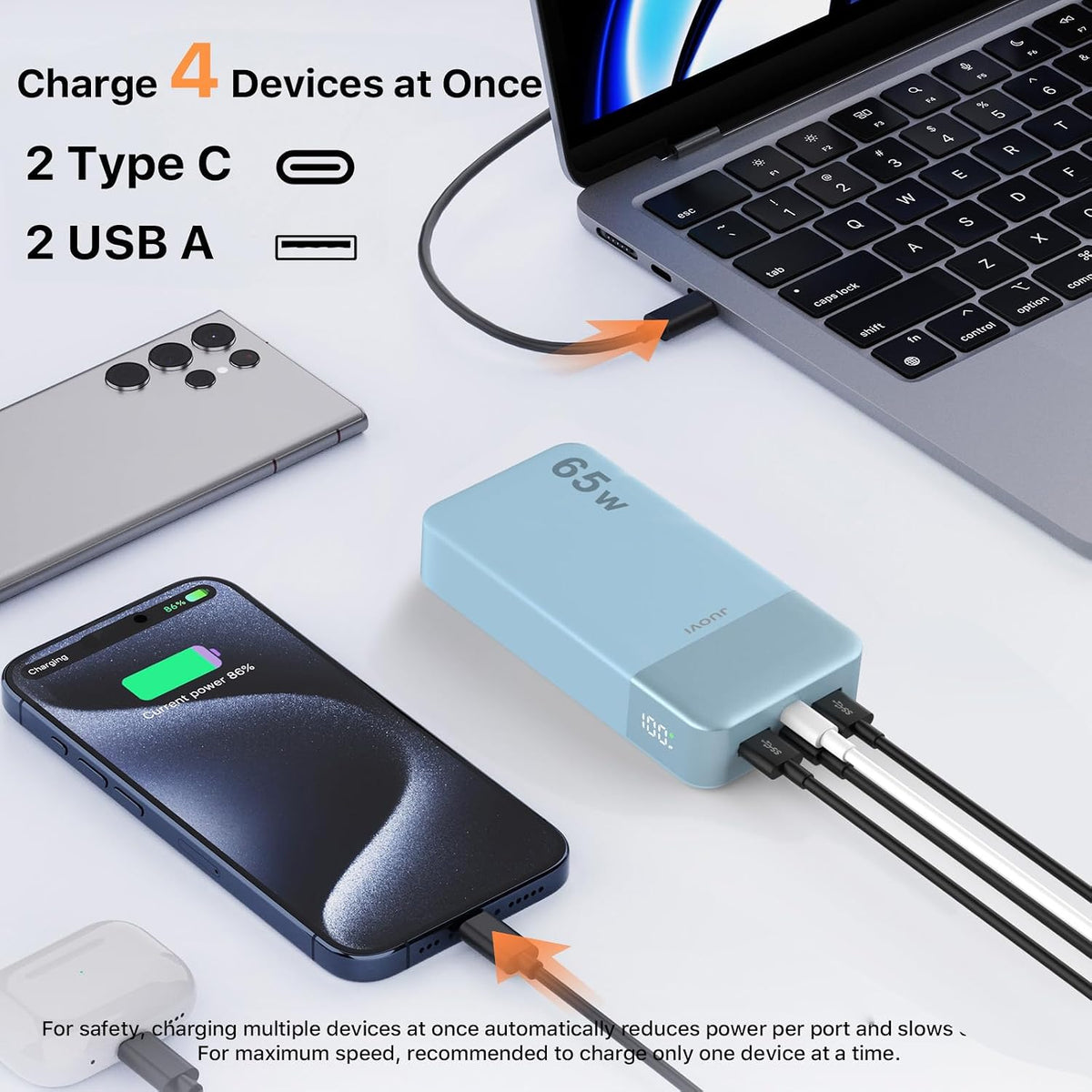 Cargador portátil para ordenador portátil JUOVI Power Bank 65W 2000...