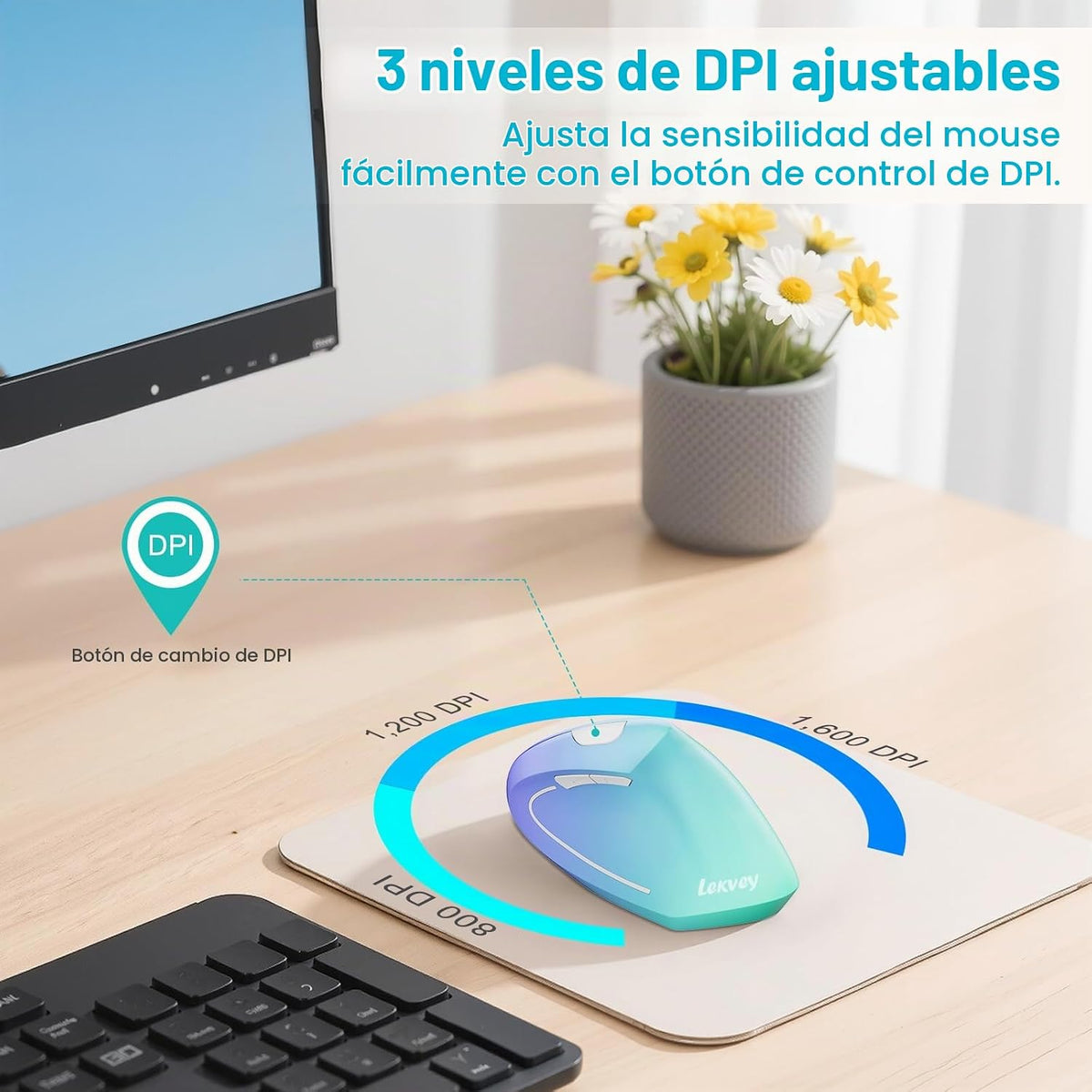 Lekvey Ratón ergonómico, ratón inalámbrico vertical USB C recargabl...