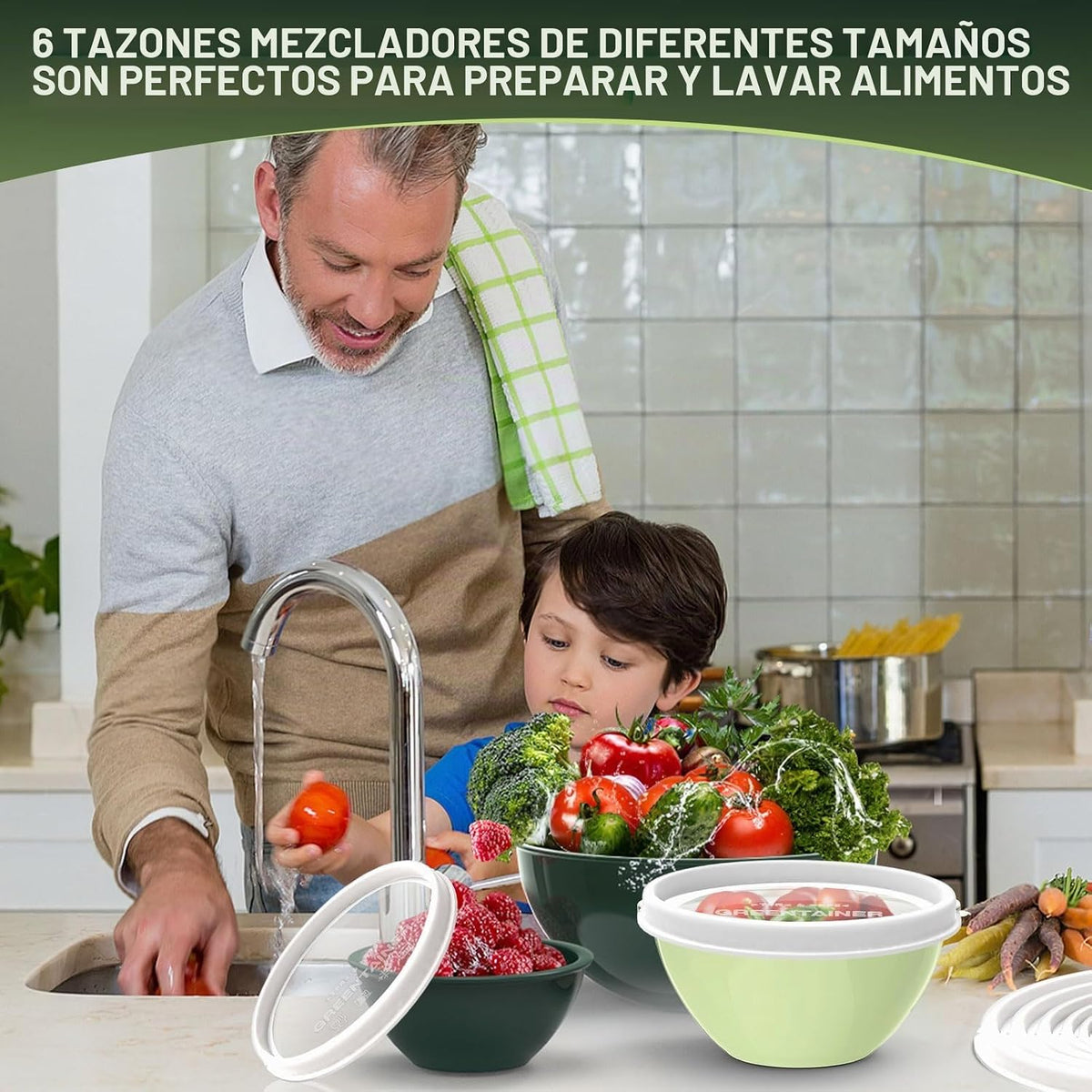 Juego de 6 cuencos de plástico para mezclar con tapas para cocina,...
