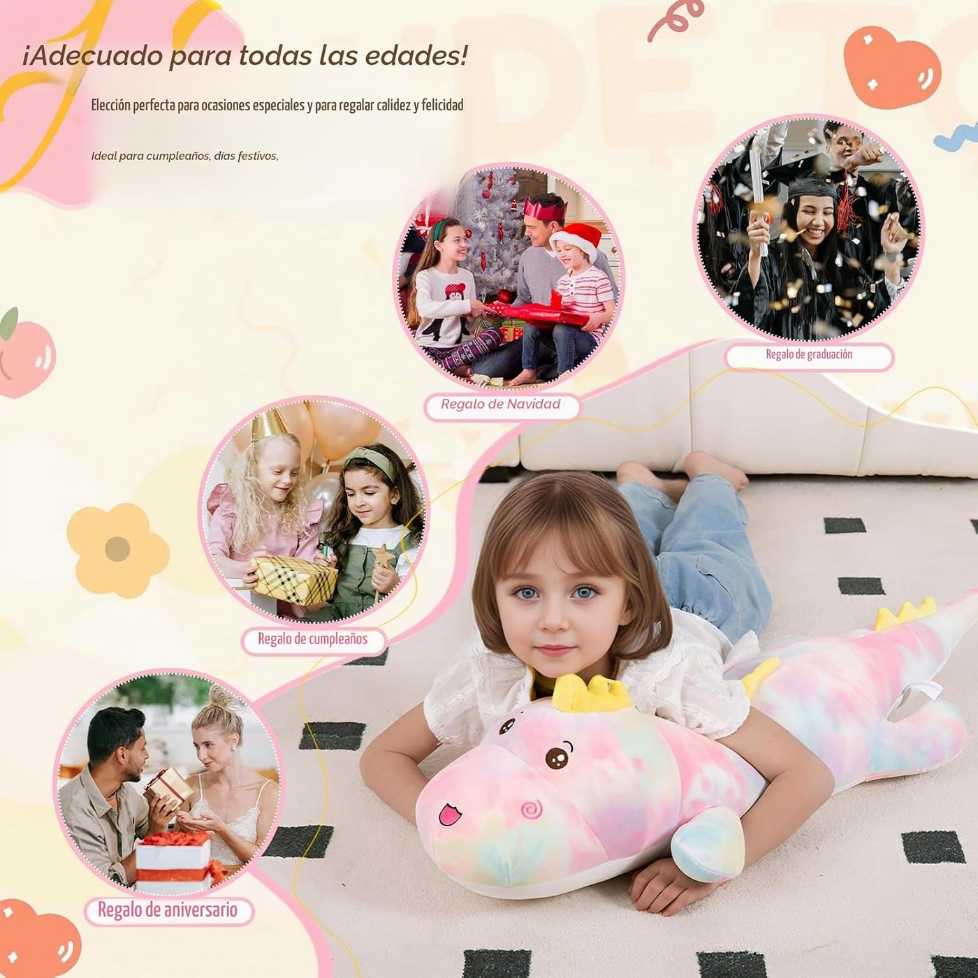 Tianmihou Almohada de peluche gigante de dinosaurio de 40 pulgadas,...