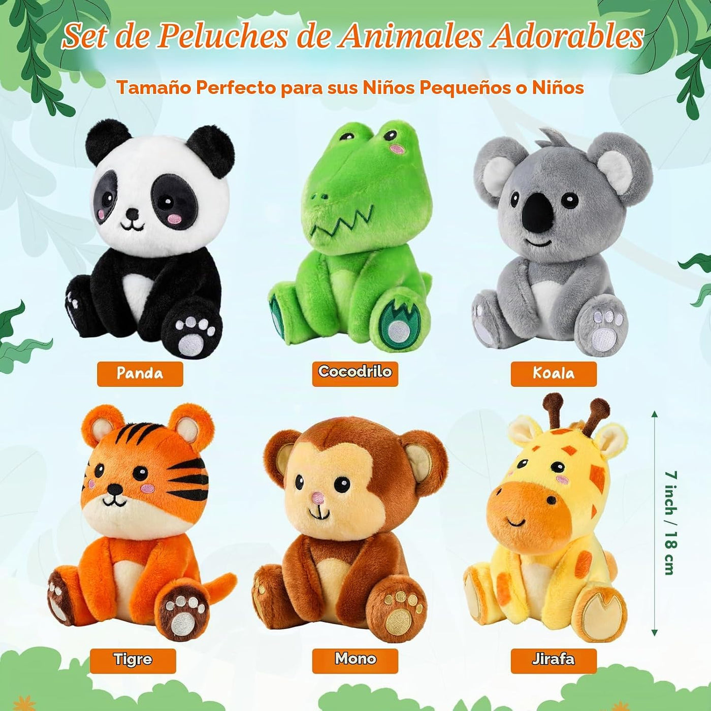 RoundFunny 6 Piezas Animales de Safari de Peluche Pequeños a Granel...