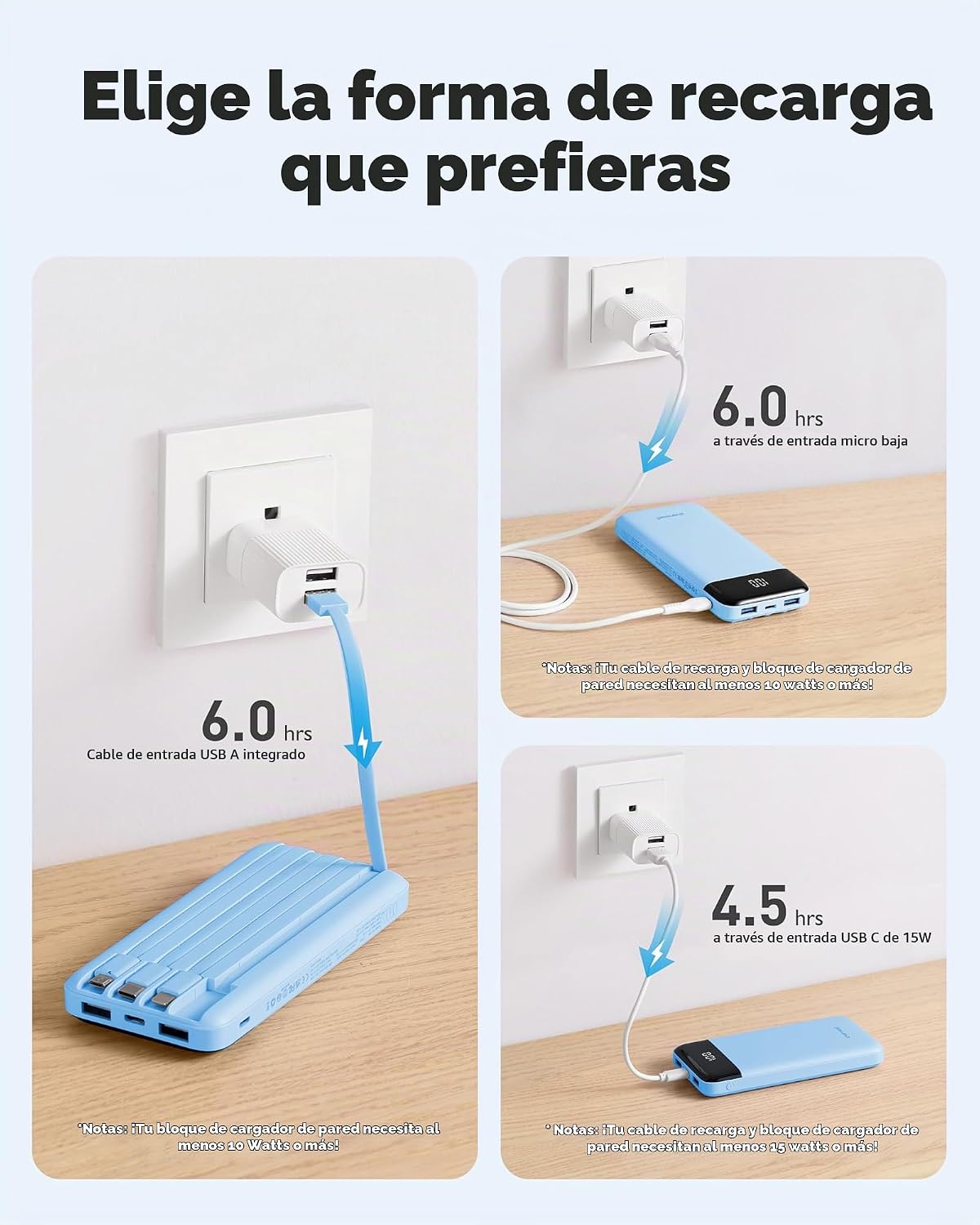 Charmast Power Bank - Cargador portátil con 4 cables integrados ref...