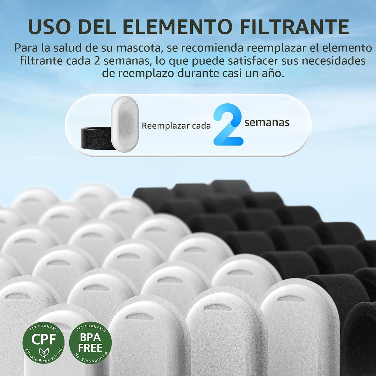 50 paquetes de filtros de fuente de agua para gatos para dispensado...