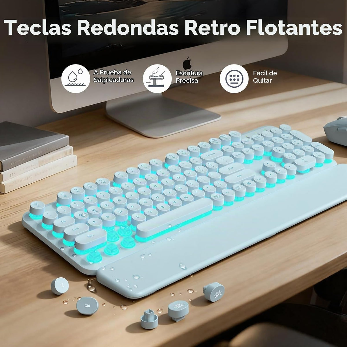 Combo de teclado y mouse inalámbricos, teclas redondas retroilumina...
