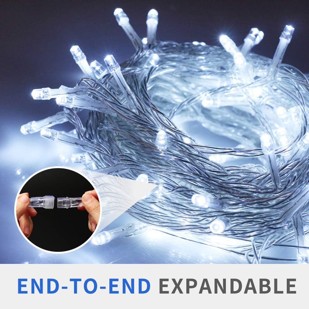 VTECHOLOGY Tira de luces de Navidad, 33 pies, 100 luces LED blancas...