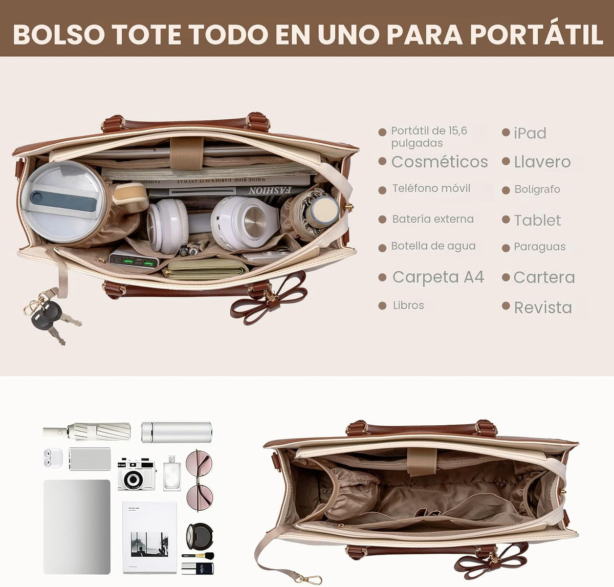 LOVEVOOK Bolso para laptop para mujer, bolso de trabajo de cuero, b...