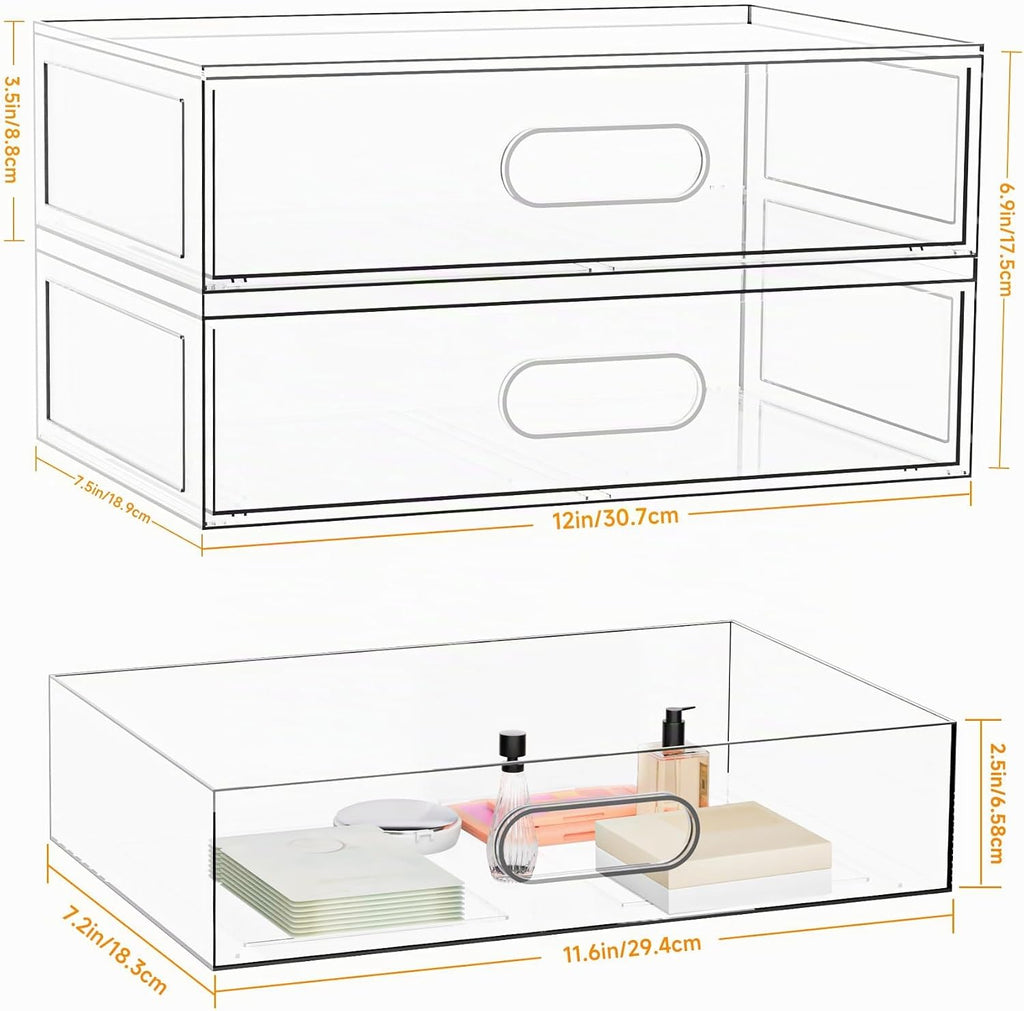 Paquete de 2 cajones transparentes de almacenamiento de maquillaje,...