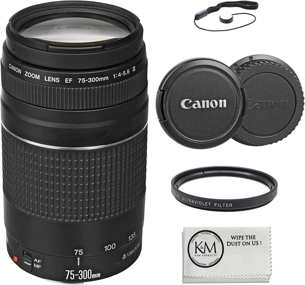 Canon EF 75-300mm f\/4-5.6 III lente incluido con filtro UV de 58mm...