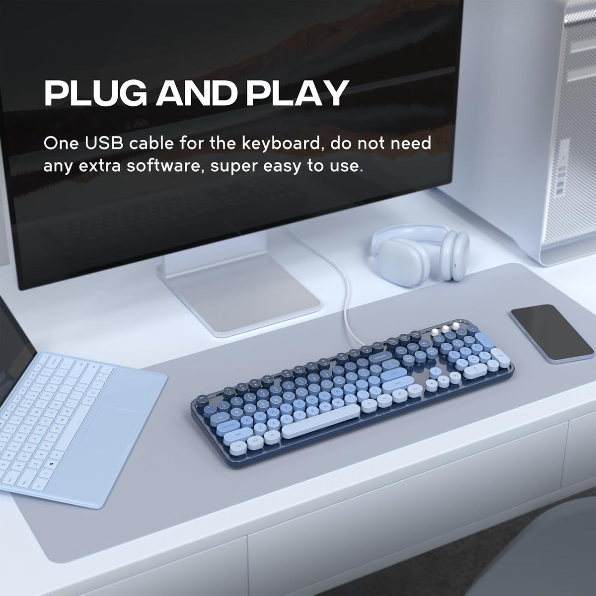 Dilter Teclado con cable, teclados de máquina de escribir de tamaño...