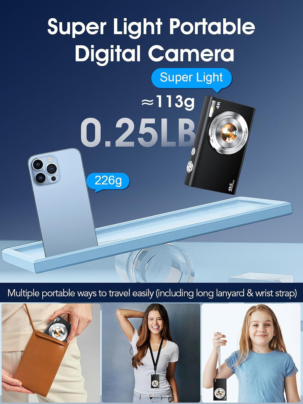 Cámara digital, cámara de videoblogs 4K con enfoque automático para...