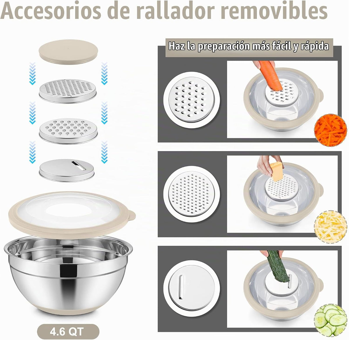 E-far - Juego de tazones para mezclar con tapas, 15 piezas de acero...