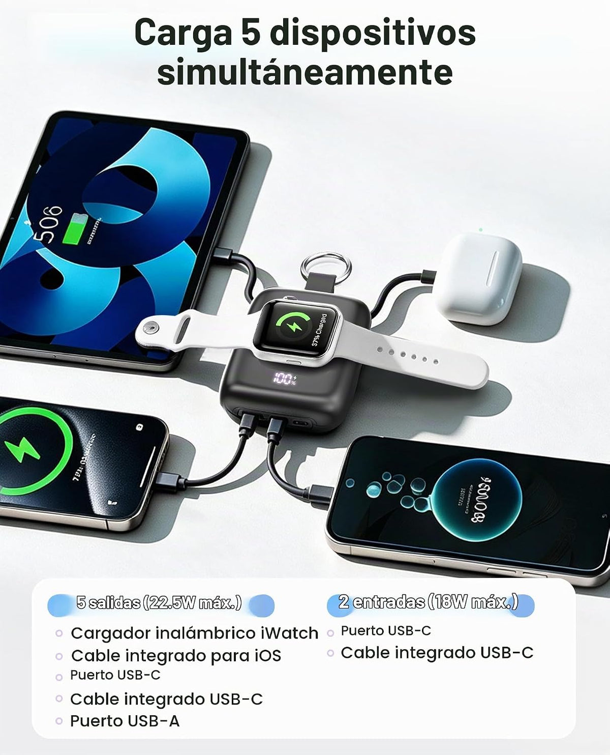 Cargador portátil 3 en 1, más pequeño 10000mAh incorporado cables 2...