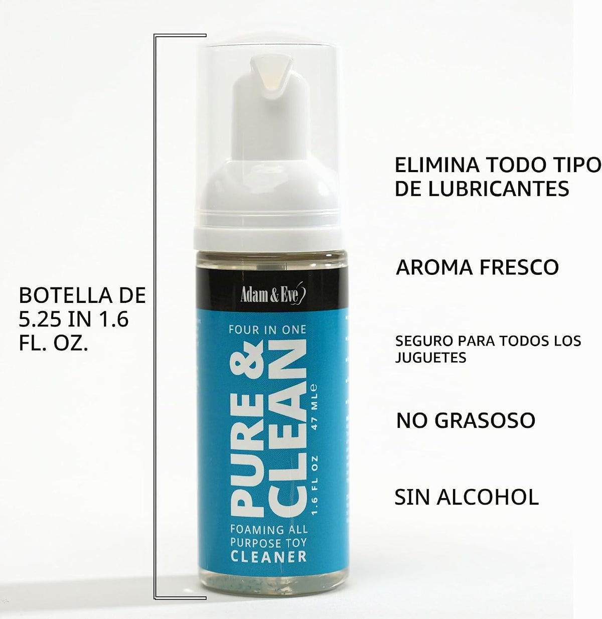 Adam &amp; Eve Limpiador de juguetes, fórmula espumosa con aceite d...